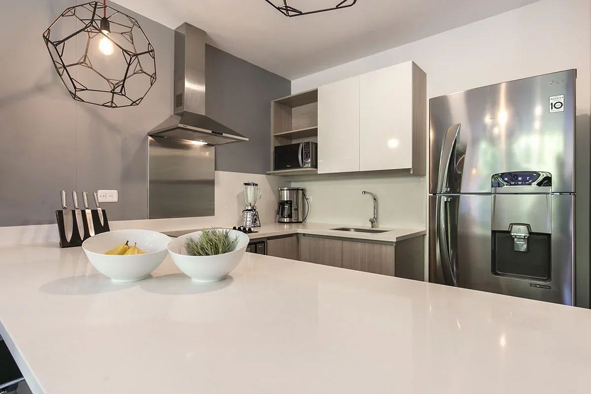 Kitchen detail in a Classic furnished apartment at Soul Lifestyle, Medellín