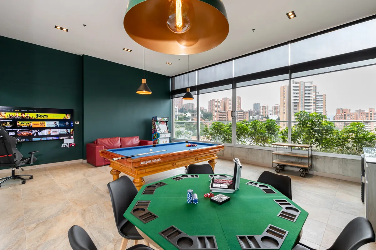Game room with pool table at Soul Lifestyle Apartments, El Poblado