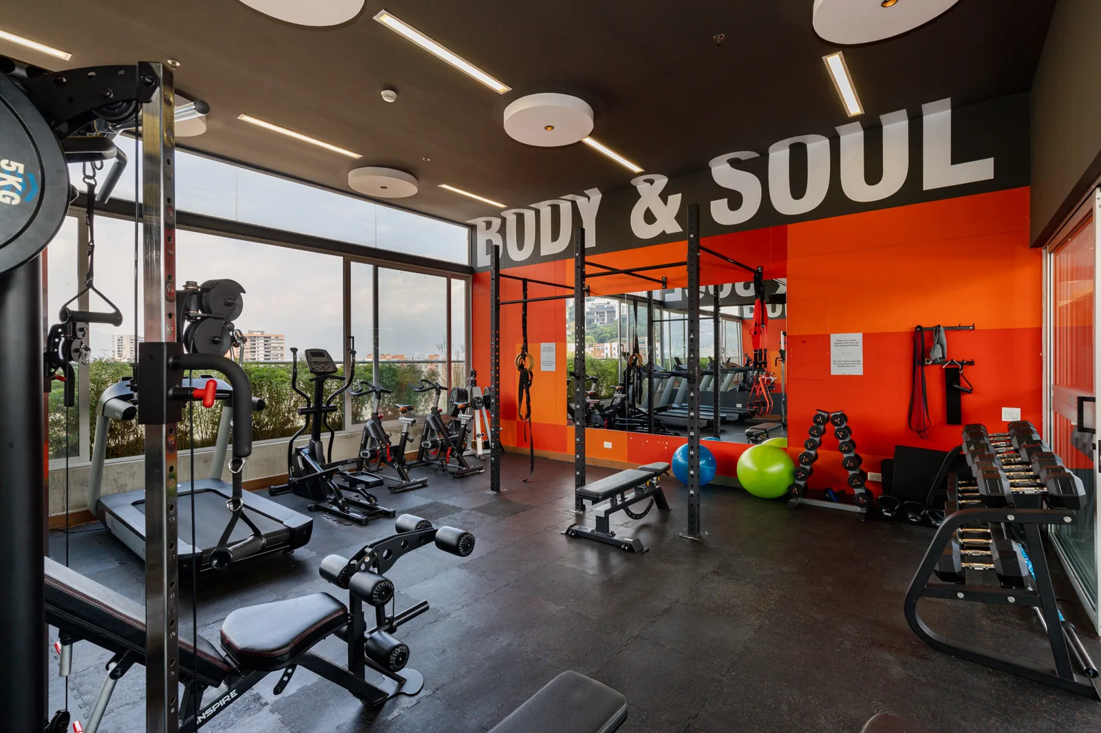 Body and Soul gym area on the Soul Lifestyle rooftop, Medellín