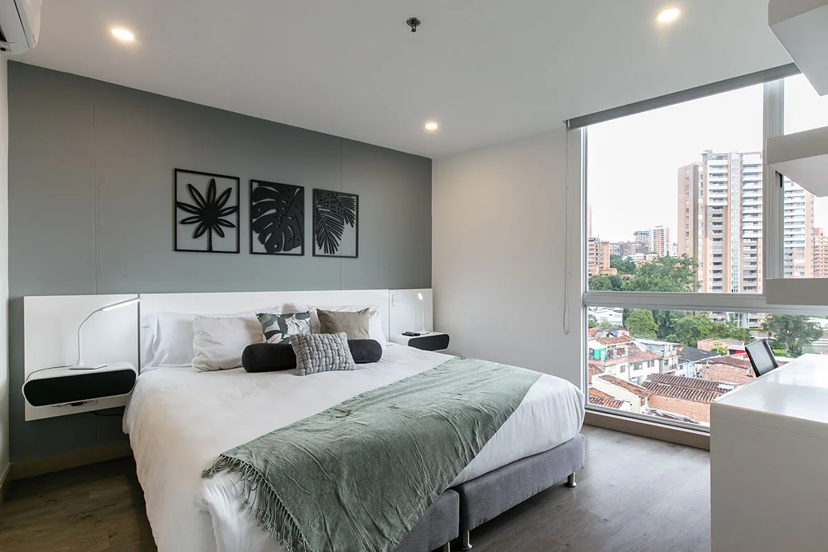 Bedroom with city view in a Classic apartment at Soul Lifestyle Apartments