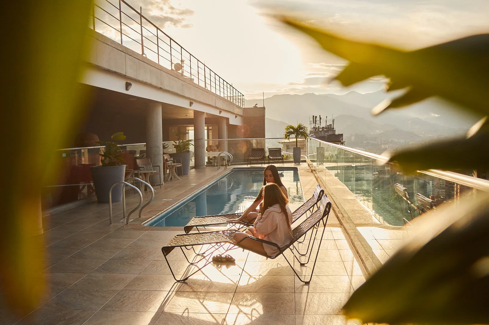Rooftop pool at golden hour at Soul Lifestyle Apartments, Medellín